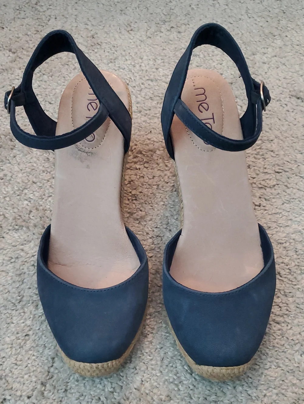 me too Navy Espadrille Ankle-Strap Wedges